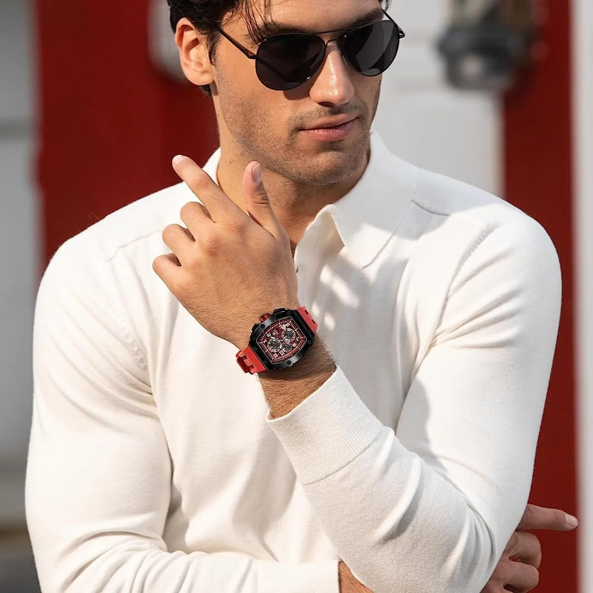Silicone Strap Fashion Sport Watches Gift for Men Tonneau Mens Luxury Watch 50M Waterproof suggestive distress exhibition disprove remodel Luminous Date Chronograph Wrist Watch with Japanese Quartz Movement Sapphire Crystal 