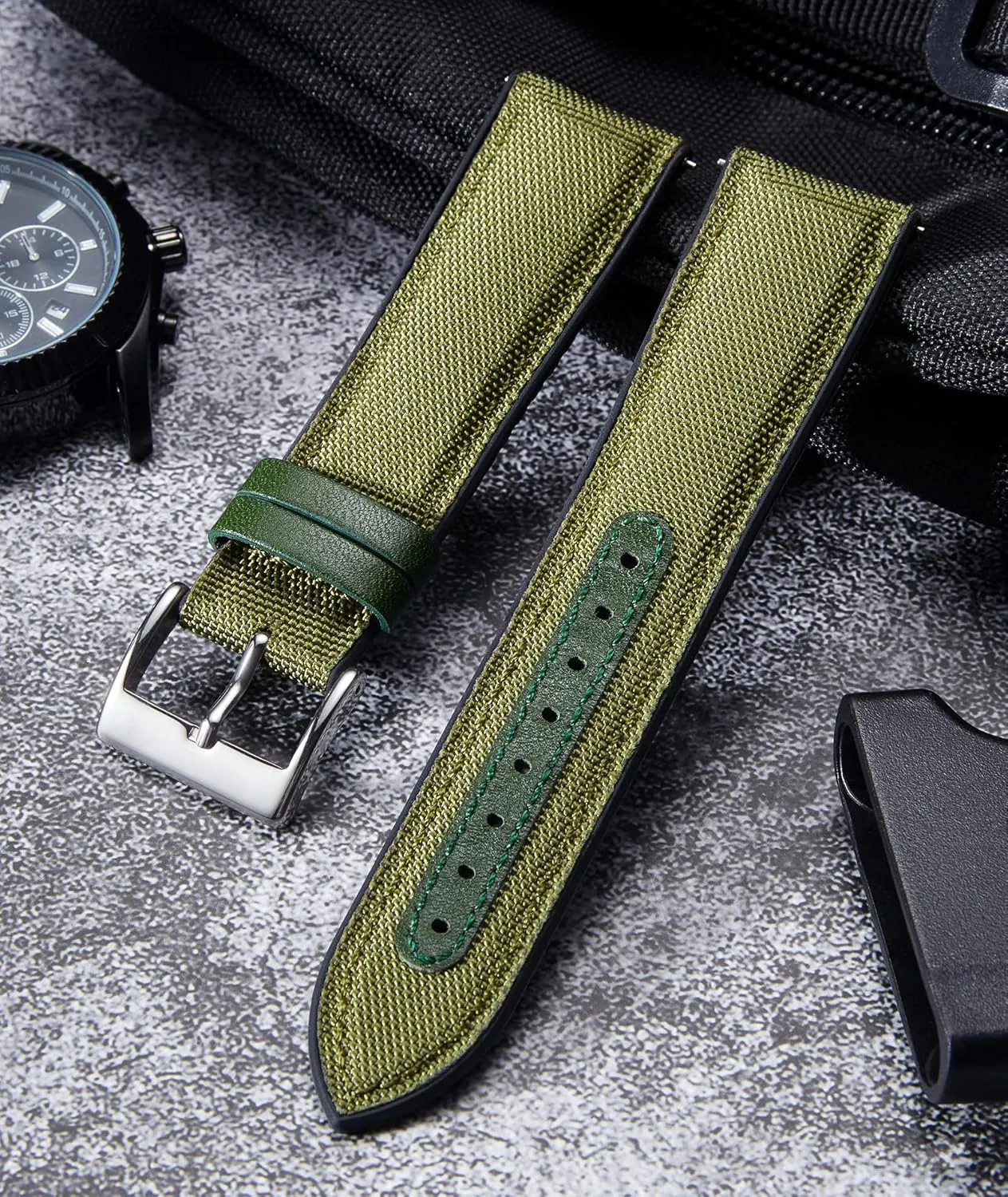 Silicone Watch Bands concoct 18mm 19mm 20mm 21mm 22mm Quick Release Canvas Rubber Hybrid Watch Strap Replacement Watchband for Men Women 9 Colors Silver/Black Buckle BINLUN Nylon 