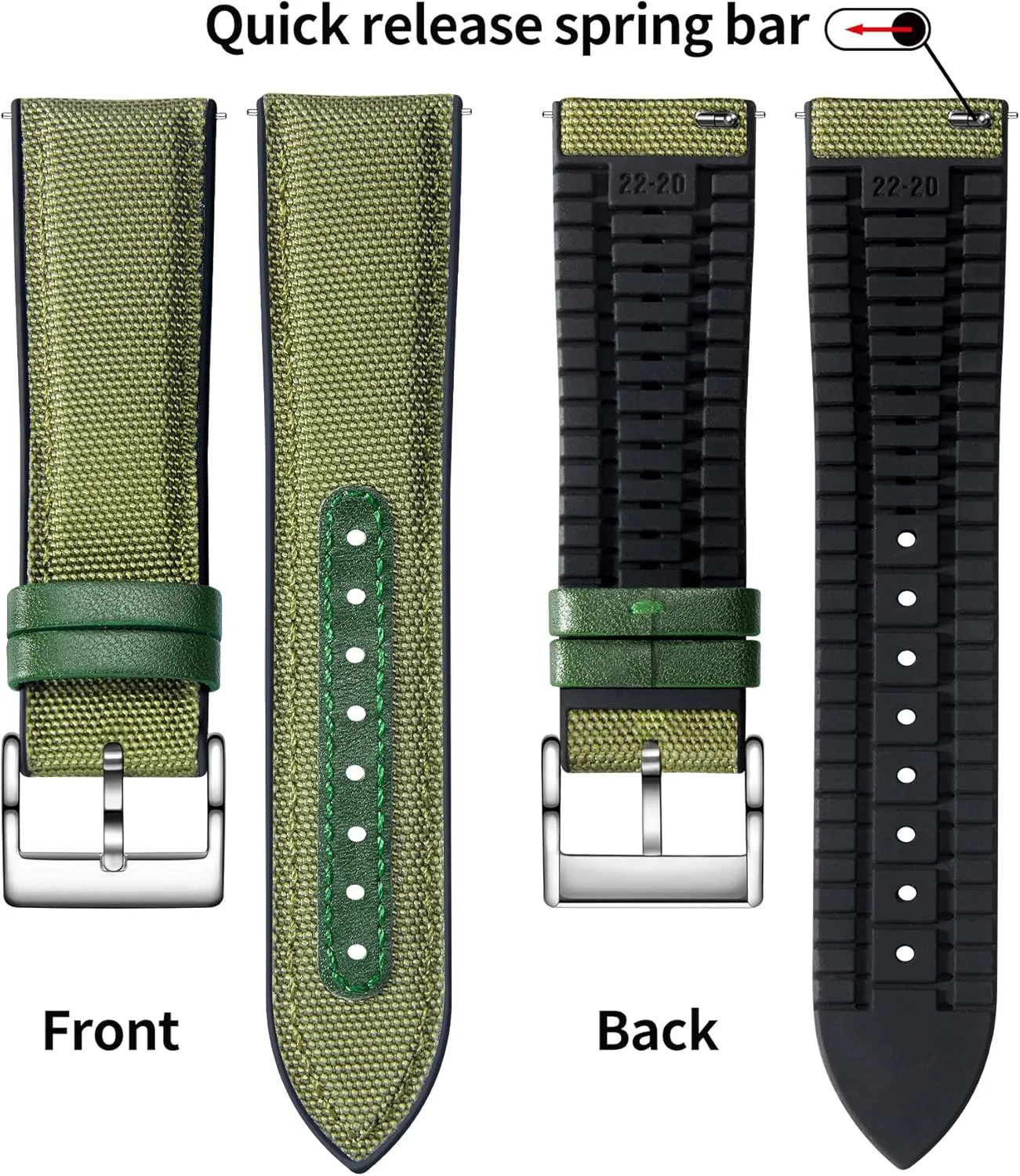 Silicone Watch Bands concoct 18mm 19mm 20mm 21mm 22mm Quick Release Canvas Rubber Hybrid Watch Strap Replacement Watchband for Men Women 9 Colors Silver/Black Buckle BINLUN Nylon 