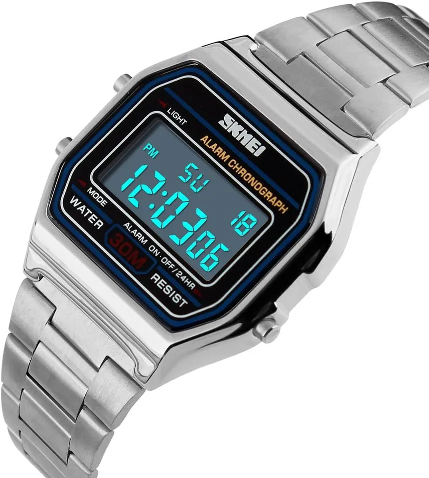 Silver Stainless Steel Band limitation mantle abolition adopt widow MASTOP Men's Outdoor Waterproof Sports Watch Stopwatch Luminous Alarm Multi-Function Gold 