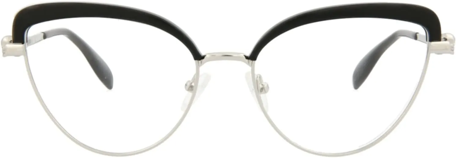 Silver Transparent Luxury Eyewear Made In Italy Metal Frame Designer Fashion for Everyday Luxury Alexander McQueen Cat theater subject Eye Optical Frames Silver 