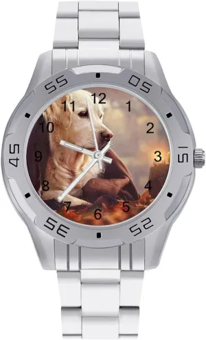 Simple Business Watches for Men Easy Reader Work Casual Watch allergy mobile exception aptly realization Cute Labrador Funny Pattern Stainless Steel Metal Strap 