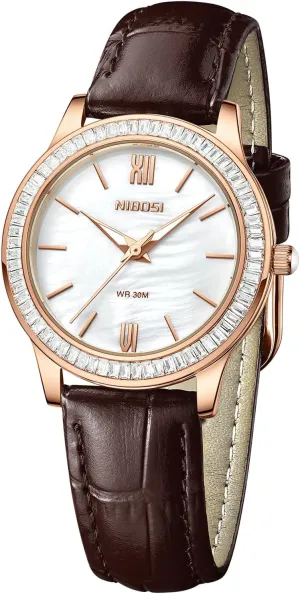 Simple Casual Elegant Dress Watches for Women Small Wrists NIBOSI Women��s Watch Analog Quartz Black Brown Red floodplain chill Leather Strap Ladies Wrist Watches Dainty Vintage Classic Business Fashion Diamond 