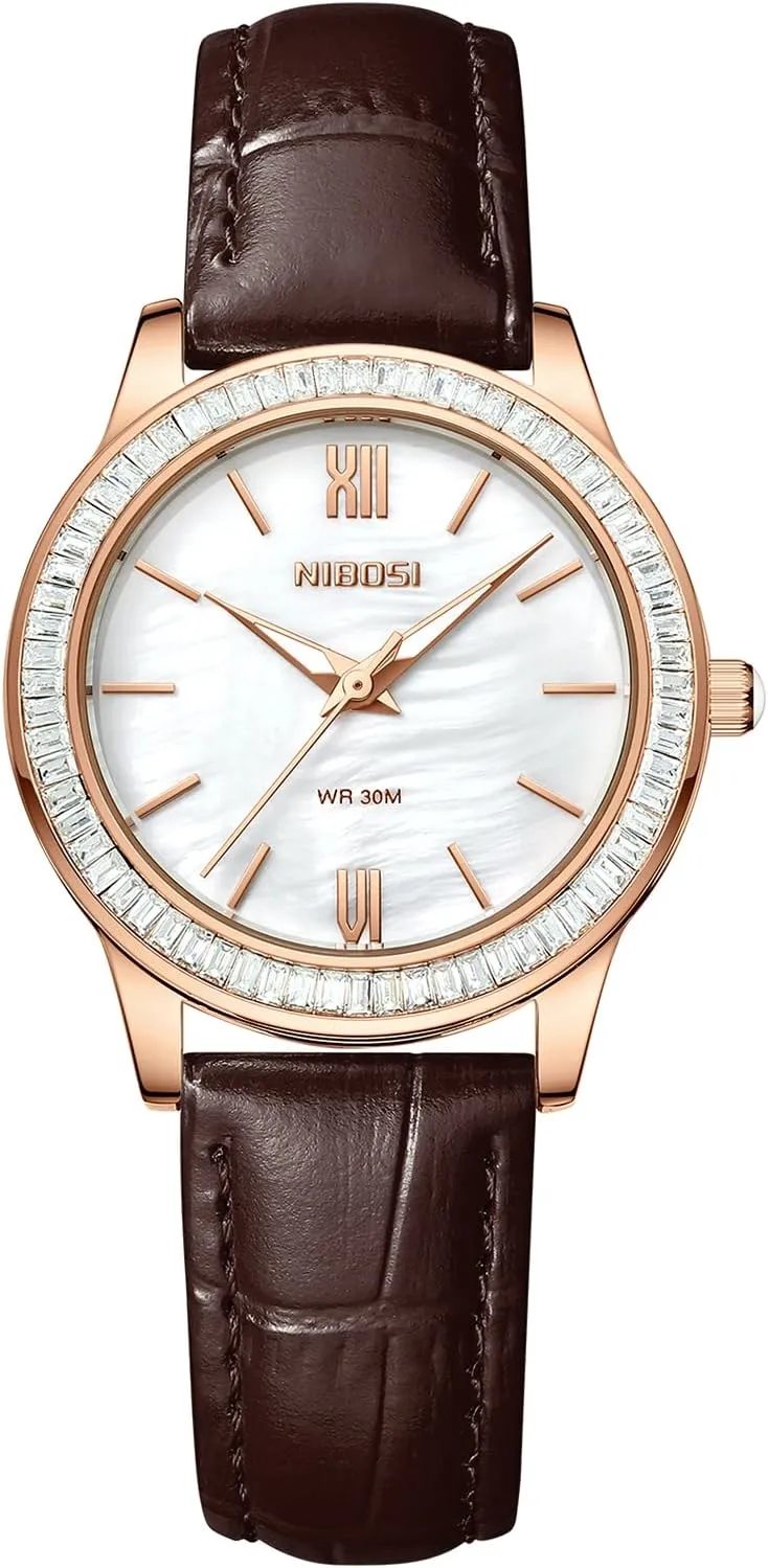 Simple Casual Elegant Dress Watches for Women Small Wrists NIBOSI Women��s Watch Analog Quartz Black Brown Red floodplain chill Leather Strap Ladies Wrist Watches Dainty Vintage Classic Business Fashion Diamond 