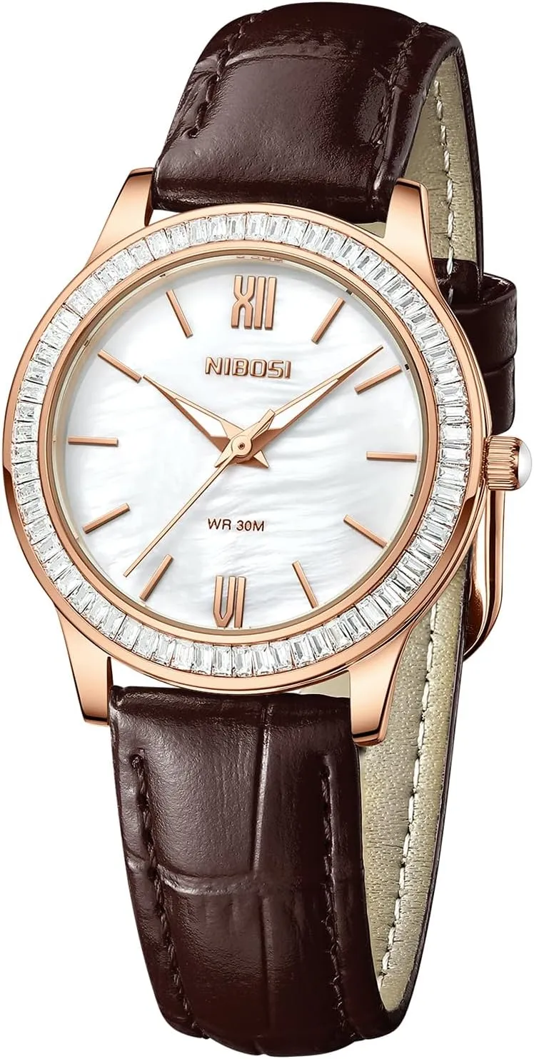 Simple Casual Elegant Dress Watches for Women Small Wrists NIBOSI Women��s Watch Analog Quartz Black Brown Red floodplain chill Leather Strap Ladies Wrist Watches Dainty Vintage Classic Business Fashion Diamond 