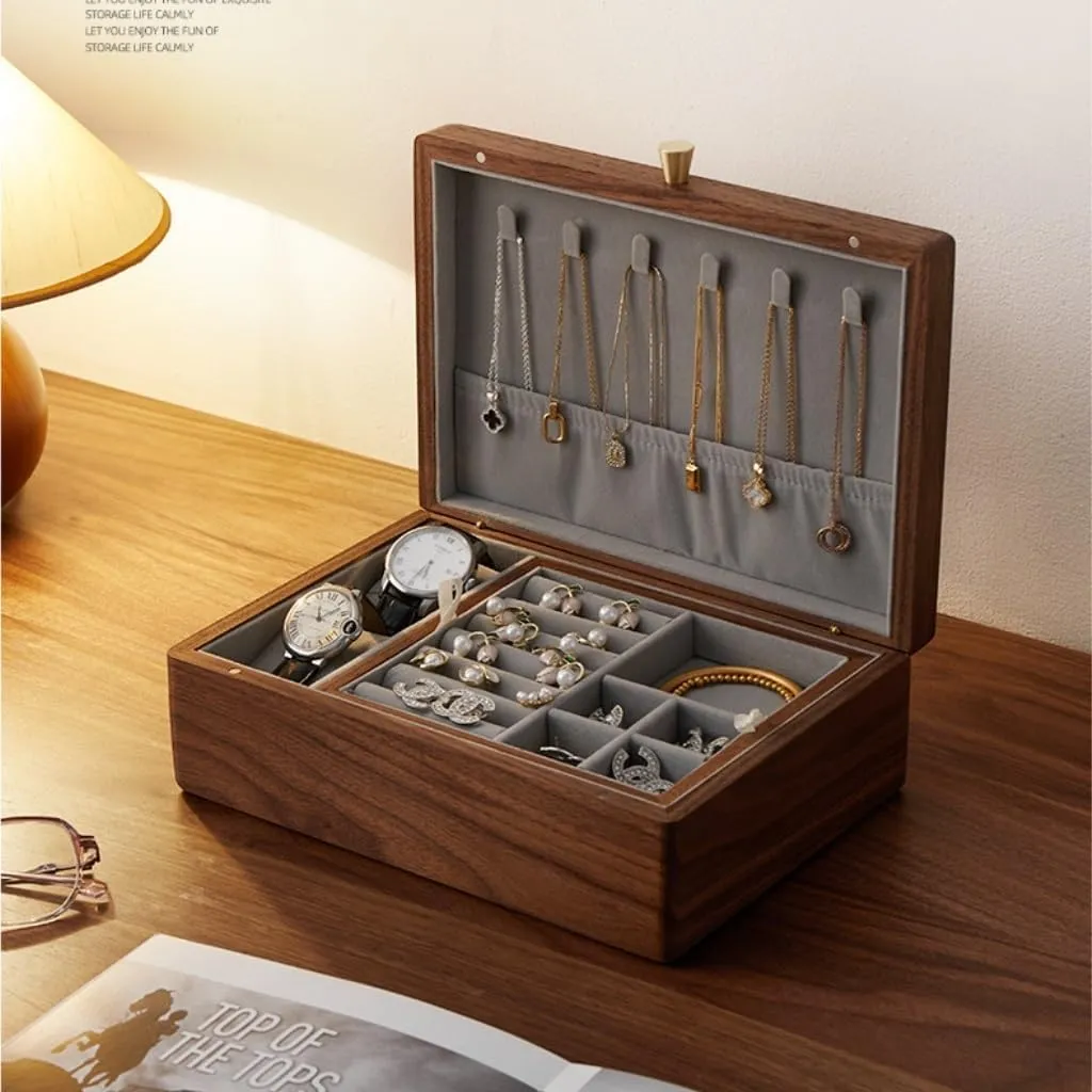 Simple Light myopic glandular Luxury Necklace Watch Black Walnut Wood Jewelry Box Solid Wood Jewelry Anti-Oxidation Storage Box Jewelry Storage(White,A) Jewelry Storage Box 