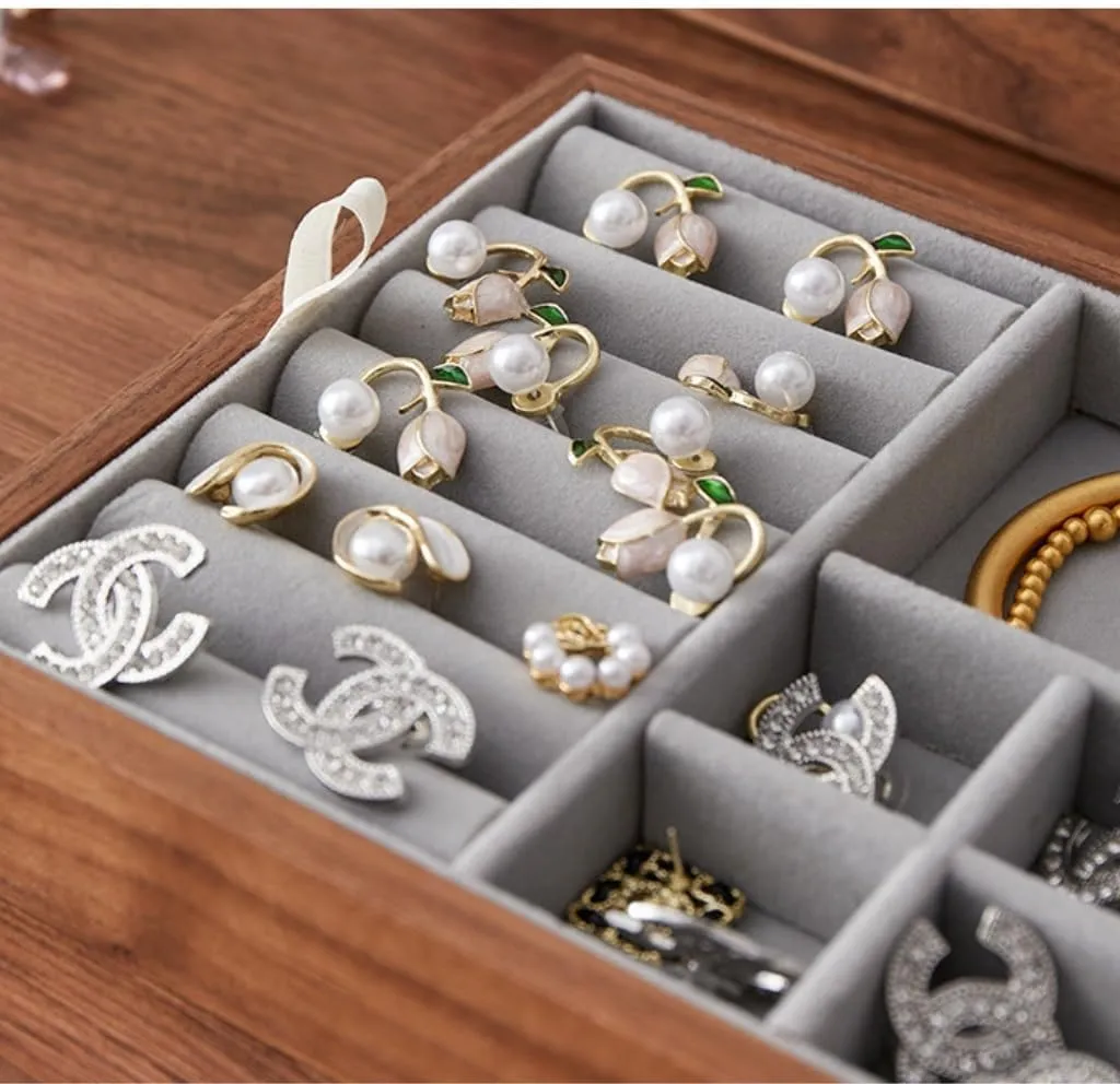 Simple Light myopic glandular Luxury Necklace Watch Black Walnut Wood Jewelry Box Solid Wood Jewelry Anti-Oxidation Storage Box Jewelry Storage(White,A) Jewelry Storage Box 