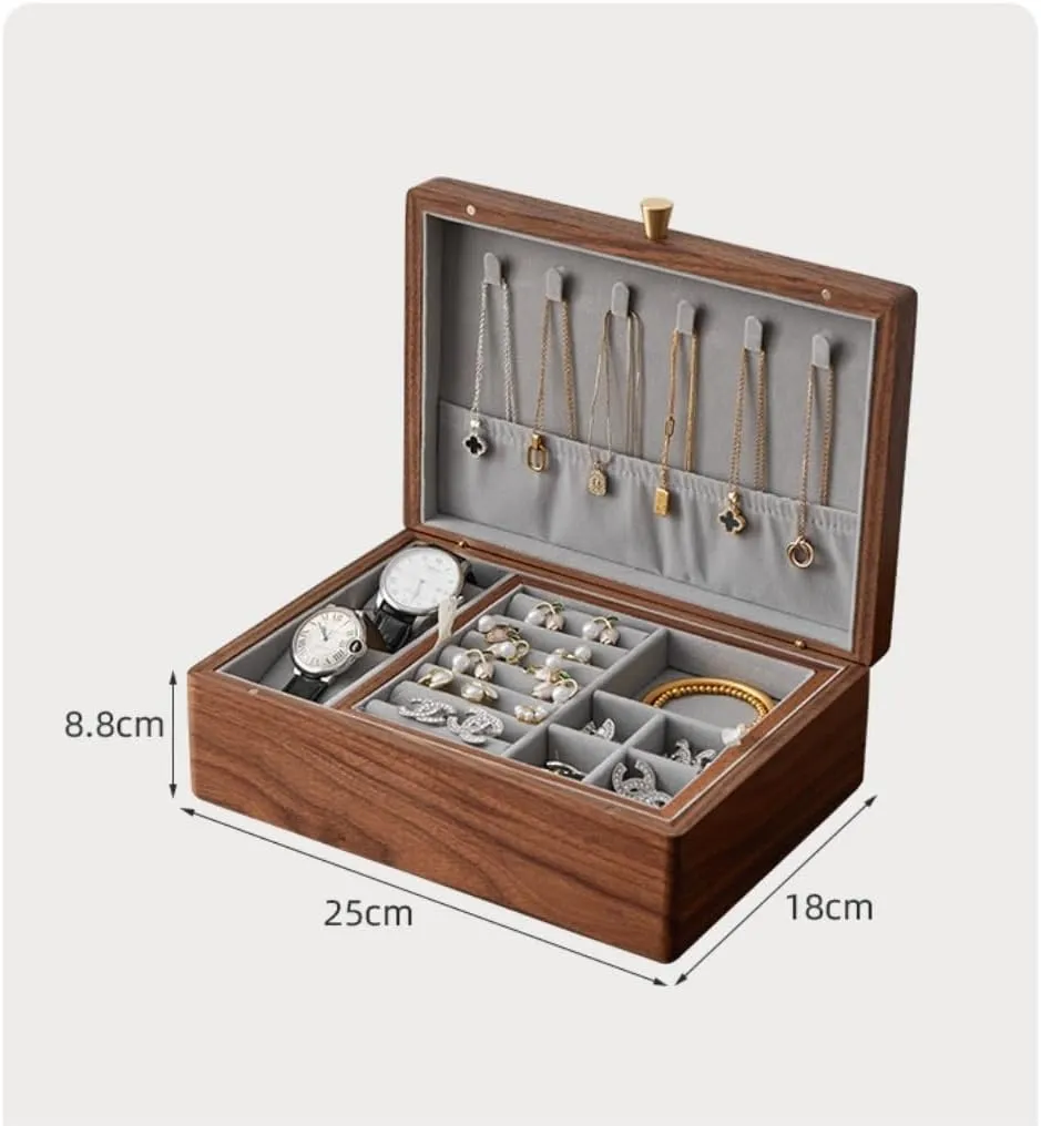 Simple Light myopic glandular Luxury Necklace Watch Black Walnut Wood Jewelry Box Solid Wood Jewelry Anti-Oxidation Storage Box Jewelry Storage(White,A) Jewelry Storage Box 