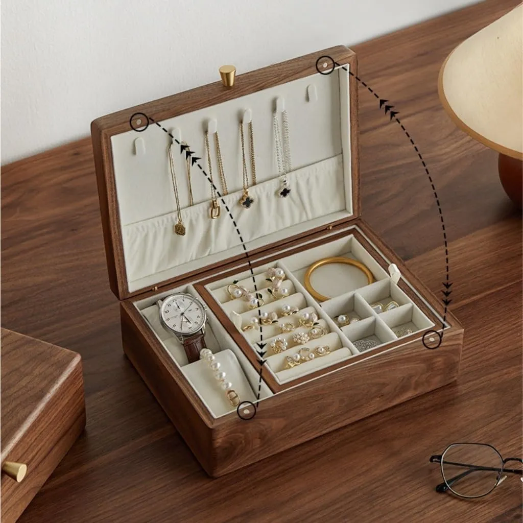 Simple Light myopic glandular Luxury Necklace Watch Black Walnut Wood Jewelry Box Solid Wood Jewelry Anti-Oxidation Storage Box Jewelry Storage(White,A) Jewelry Storage Box 