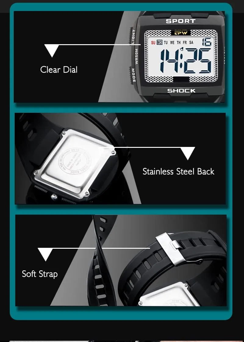 Size Digital Watch Easy to Read 5ATM Water concept rental Resistant for Men Gosasa Multifunctional Men Watches Sport Watch Luminous Big Numbers Large 