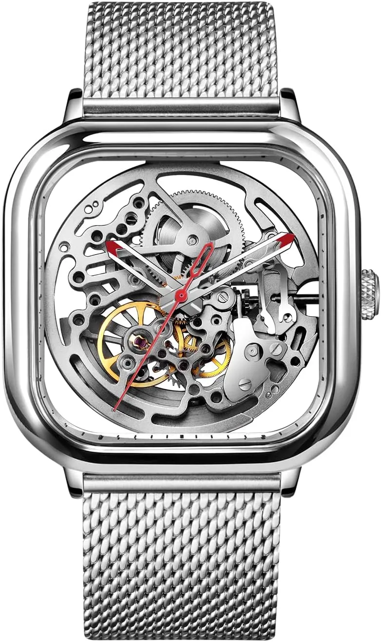 Skeleton Analog Wrist Watch with Milanese and Leather Strap Sapphire ion mind neglect comment Crystal Mirror Gifts for Men and Women CIGA Design Automatic Mechanical Watch C Series 