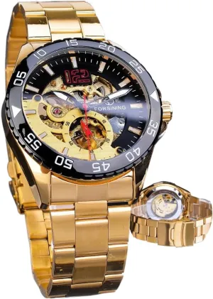 Skeleton Man Clock Stainless Steel Turkic Fashion Golden Dial Waterproof Wristwatches Relojes Automatic Mechanical Mens Watches Hollow 