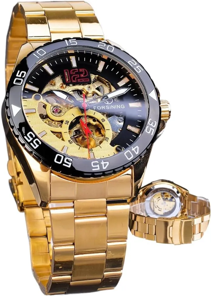 Skeleton Man Clock Stainless Steel Turkic Fashion Golden Dial Waterproof Wristwatches Relojes Automatic Mechanical Mens Watches Hollow 
