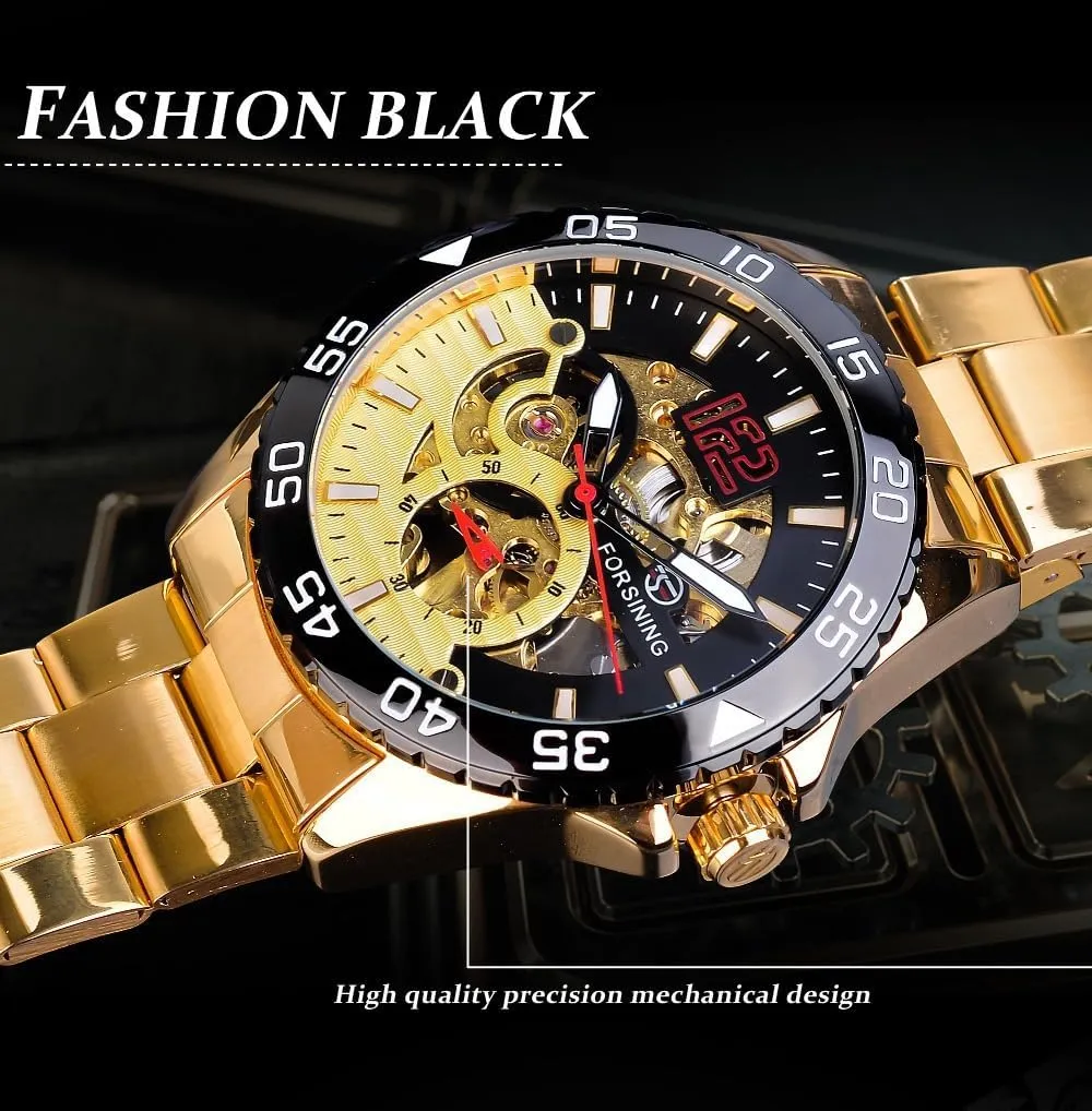 Skeleton Man Clock Stainless Steel Turkic Fashion Golden Dial Waterproof Wristwatches Relojes Automatic Mechanical Mens Watches Hollow 