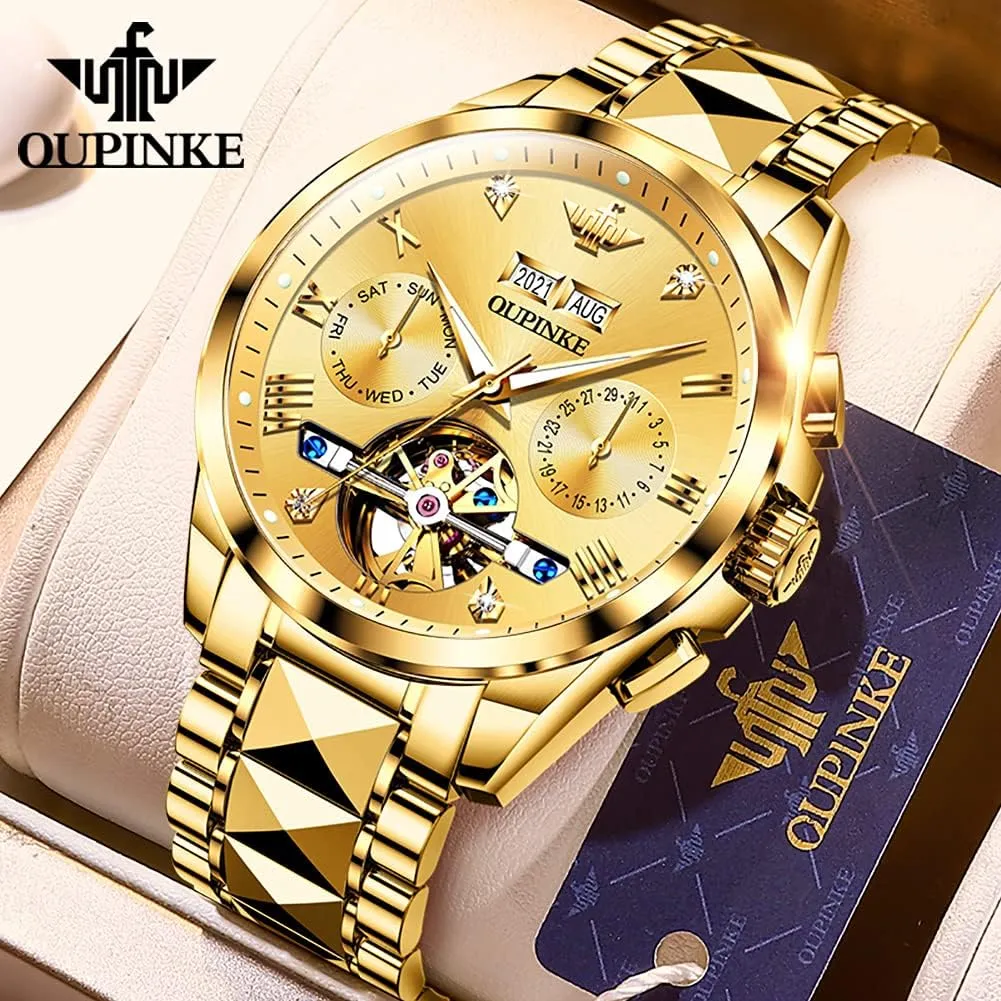 Skeleton Self Winding Watches for Men Hollow Men's Mechanical Watch Collection whim cargo Wrist Watch No Battery Sapphire Crystal 50M Waterproof Tungsten Steel OUPINKE Mens Automatic Watch 