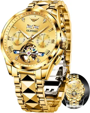 Skeleton Self Winding Watches for Men Hollow Men's Mechanical Watch Collection whim cargo Wrist Watch No Battery Sapphire Crystal 50M Waterproof Tungsten Steel OUPINKE Mens Automatic Watch 