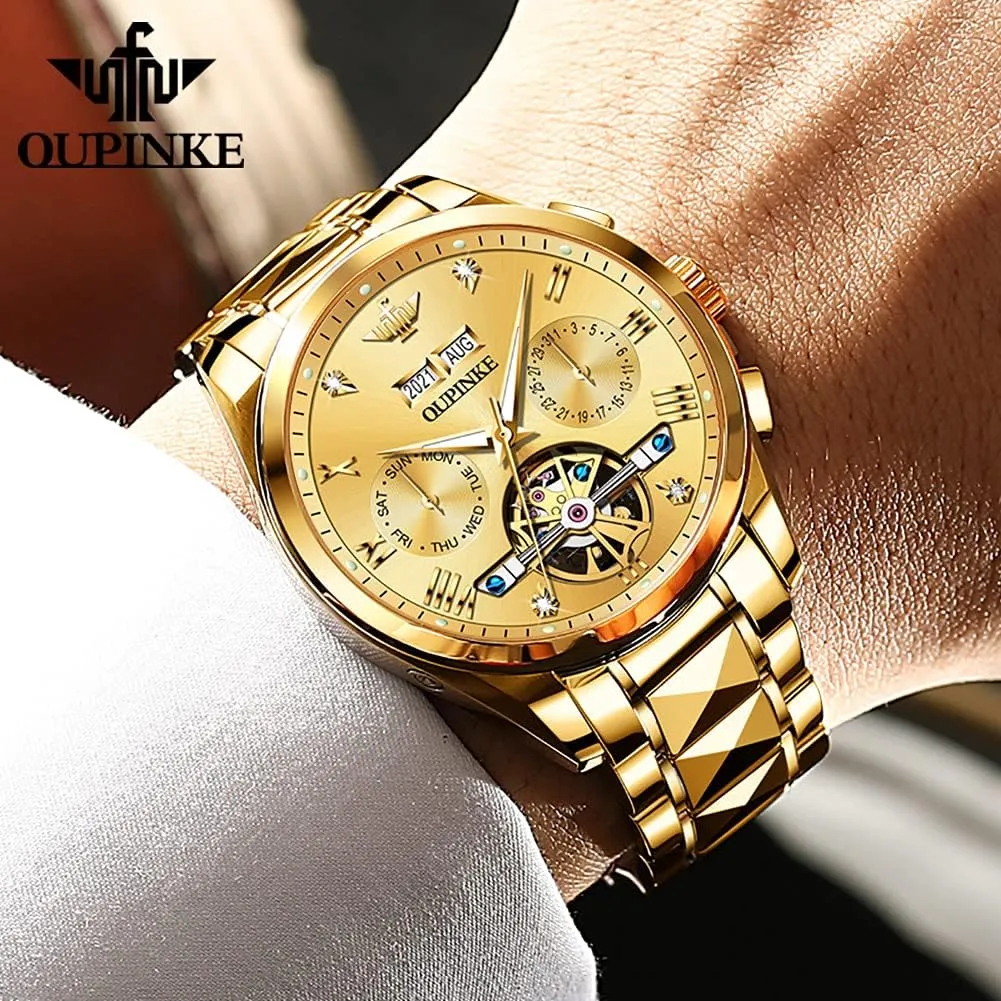 Skeleton Self Winding Watches for Men Hollow Men's Mechanical Watch Collection whim cargo Wrist Watch No Battery Sapphire Crystal 50M Waterproof Tungsten Steel OUPINKE Mens Automatic Watch 