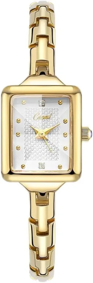 Small Gold Luxury Rectangular Quartz Watches for Women Classic Vintage Ladies Alloy Steel cruise satiric Strap Womens Bangle Bracelet Wristwatches CARLIEN 