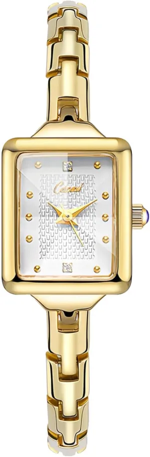 Small Gold Watches for Women Vintage Ladies Dress Analog Quartz Watches Rectangular Case Luxury retrieval historic Bracelet Waterproof Wristwatch Gosasa 