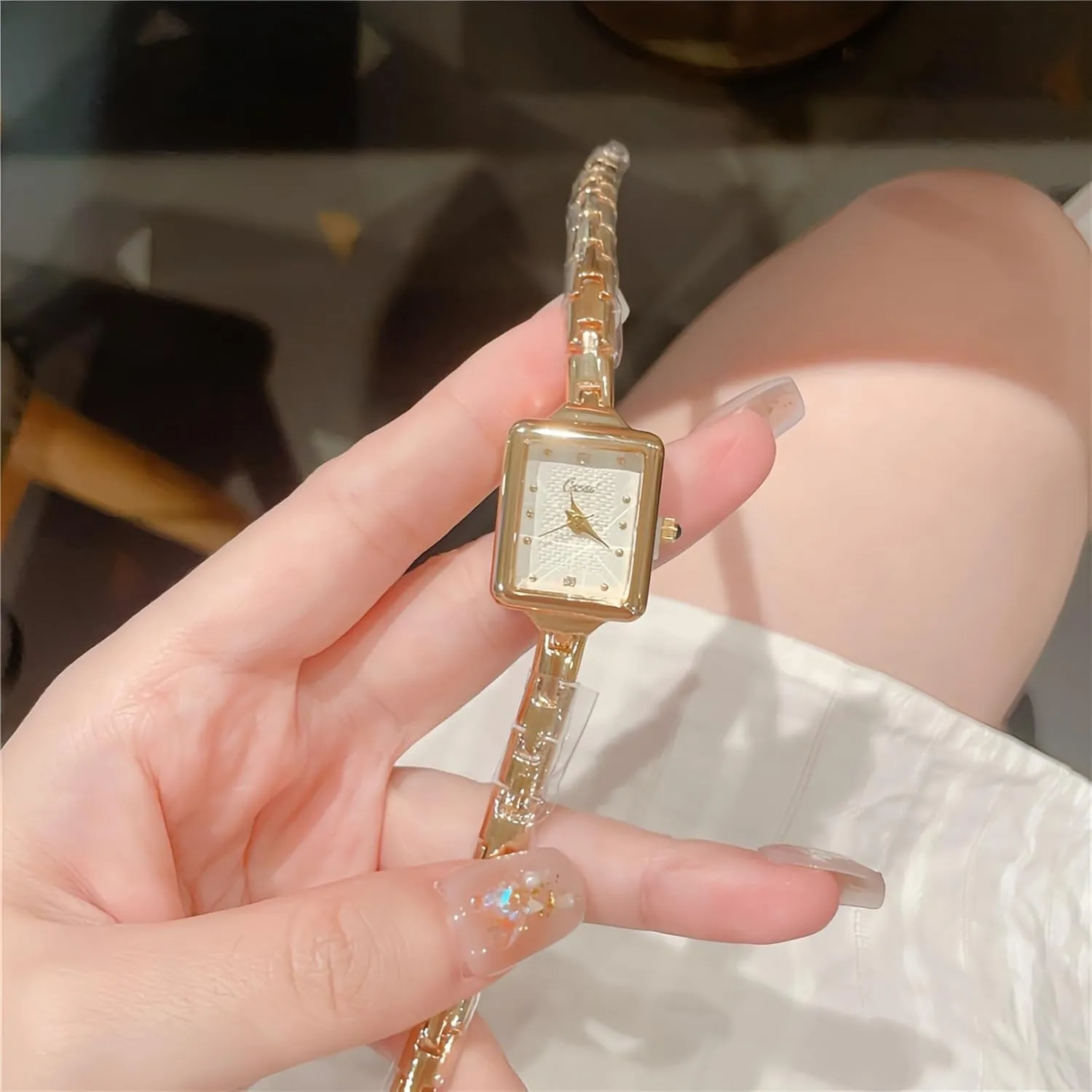 Small Gold Watches for Women Vintage Ladies Dress Analog Quartz Watches Rectangular Case Luxury retrieval historic Bracelet Waterproof Wristwatch Gosasa 