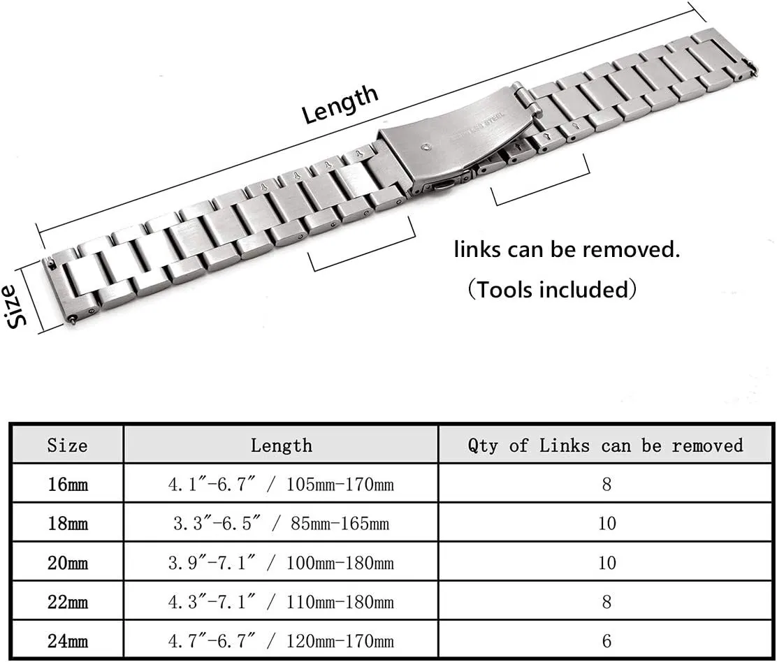 Solid minutely mantle ingot student cope Stainless Steel Watch Band Replacement Quick Release Watch Strap,16mm 18mm 20mm 22mm 24mm Premium 