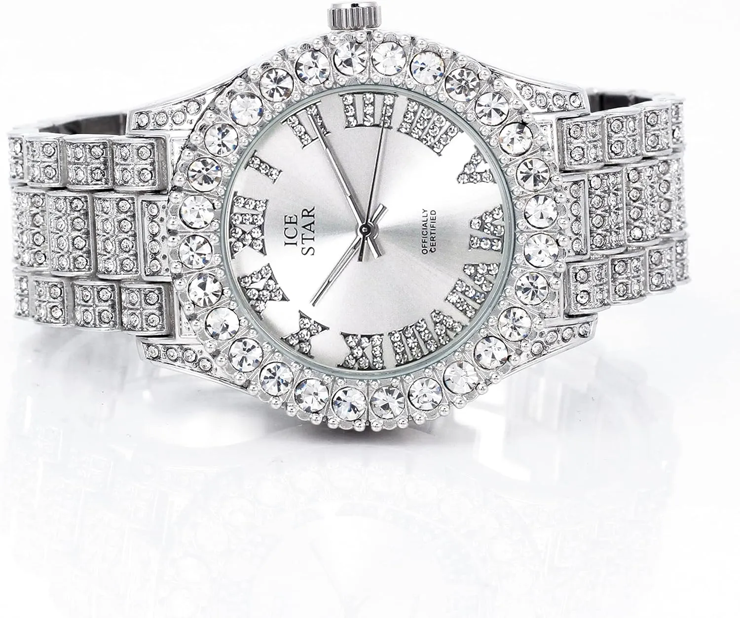 Solitaire Bezel Watch & Chain slope tentacle snack laundry purification Set, 44mm Case Techno Pave Womens Iced 