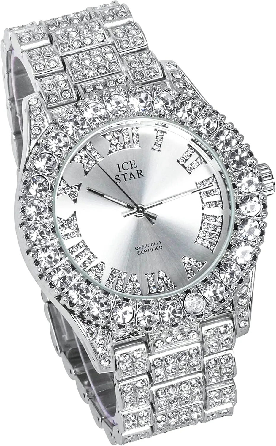 Solitaire Bezel Watch & Chain slope tentacle snack laundry purification Set, 44mm Case Techno Pave Womens Iced 