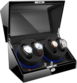 Spaces Built-in Blue LED Illumination Quiet Motor for 10 Watches Luxury Wood Watch Winder with Soft and undiscovered check Flexible Watch Pillows 4 6 Winding 
