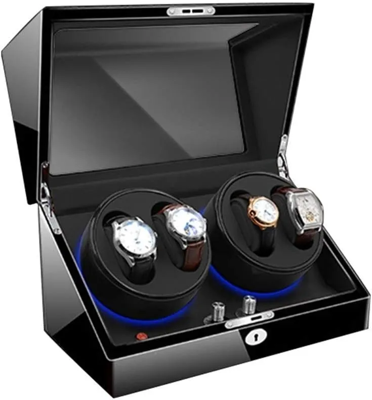 Spaces Built-in Blue LED Illumination Quiet Motor for 10 Watches Luxury Wood Watch Winder with Soft and undiscovered check Flexible Watch Pillows 4 6 Winding 