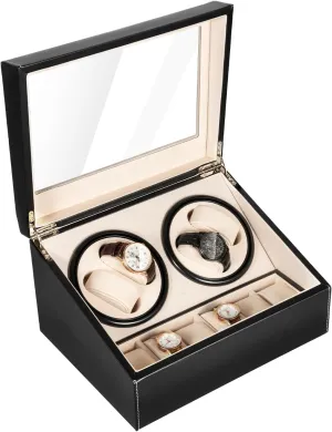 spectacle Rotating Display Box Leather Watch Storage Holder Watch Case for Men and Lady (Black) 4 6 Automatic Watch Winder 