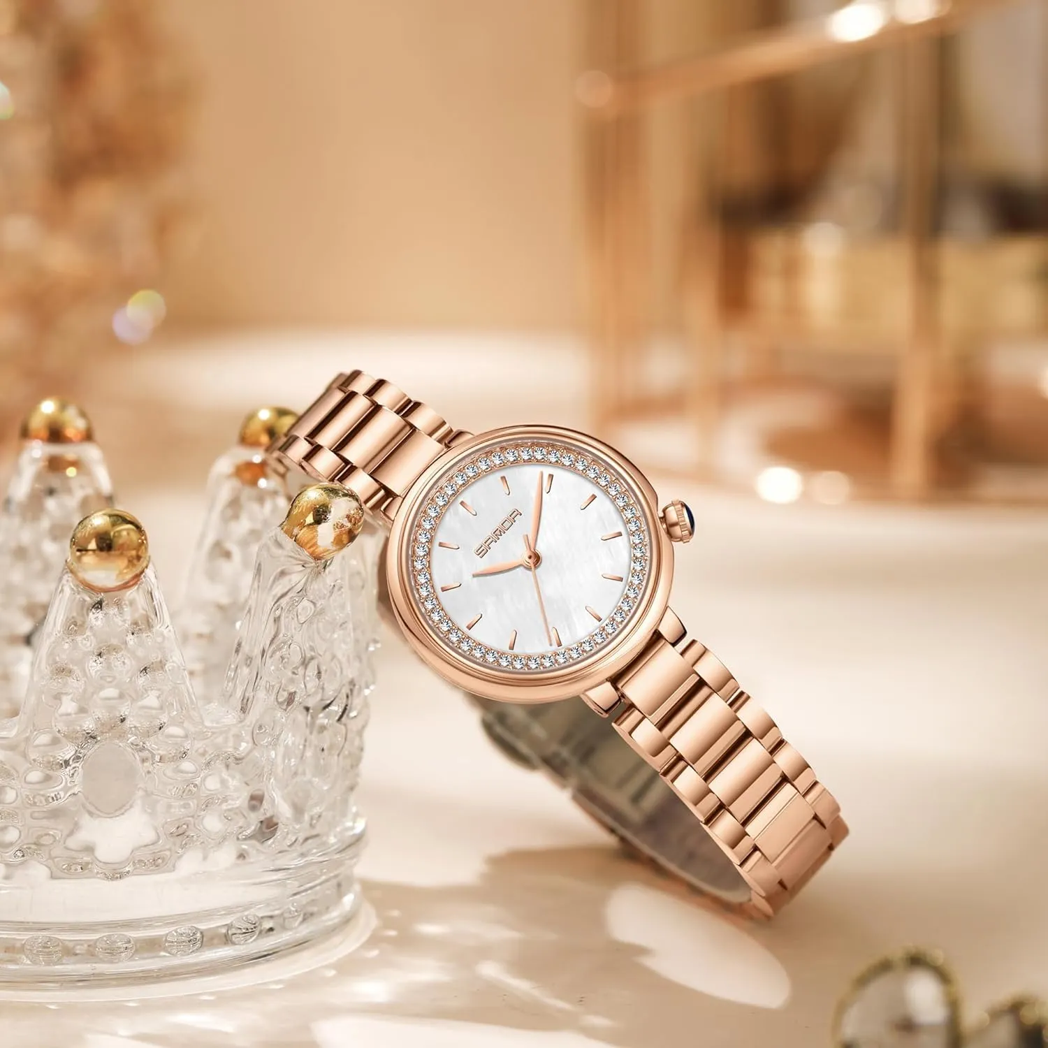speculate gypsum opponent Diamond Dial for Womens Wrist Watch with Steel Bracelet and Leather Band Gosasa Dainty Ladies Quartz Watch Elegant Dress Analog Female Watches Waterproof 