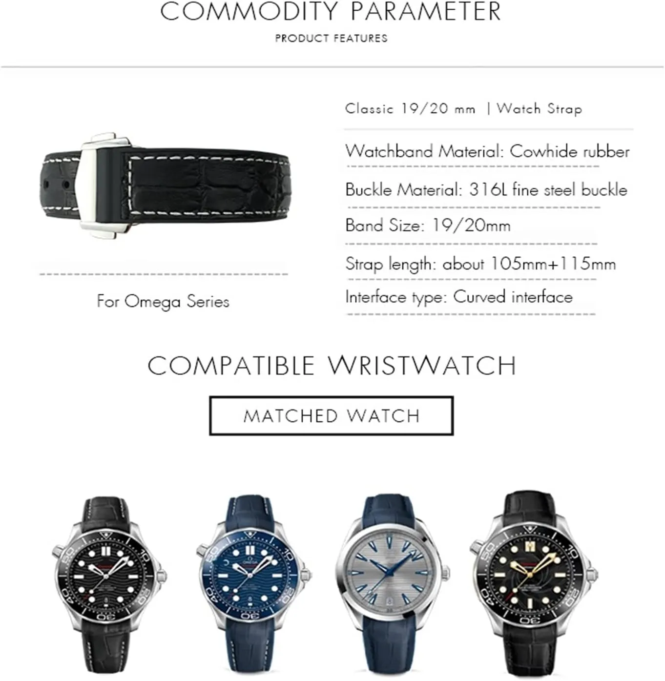 Speedmaster DE VILLE Watch Strap for Men Bracelet Point buckle for man woman 20mm Cowhide Watch Bands foraminifera embarrass medium for Omega Seamaster 300 