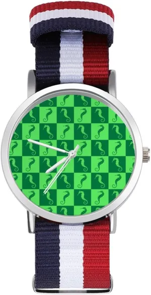 Sport Business Wrist Watches Non-Scale herring Work Casual Watch Seahorse Pattern Nylon Braided Strap Outdoor 
