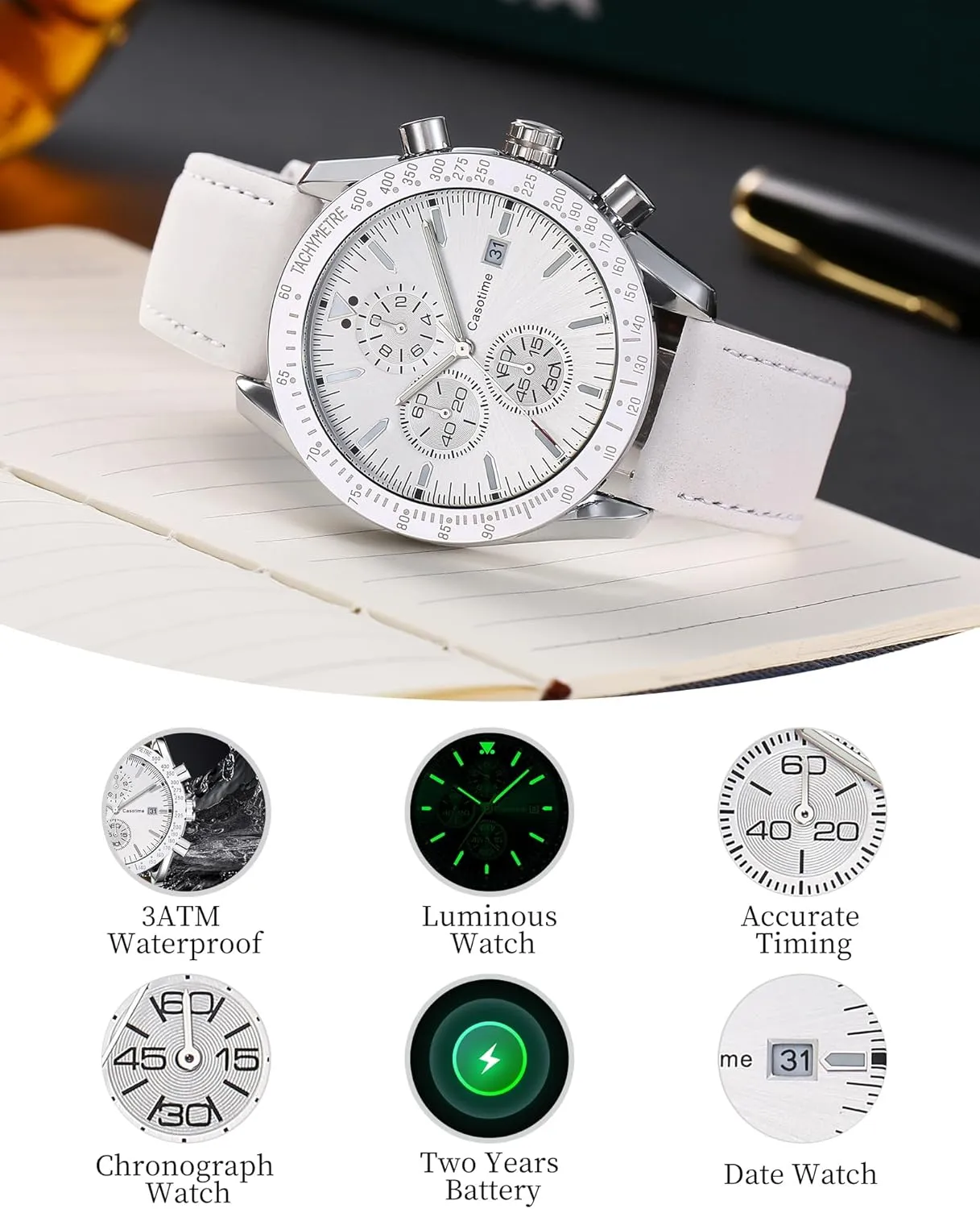 Sport Casual Classical Fashion Designer Dress Wrist Watch - quantitative sledding wingspan populate Elegant Gift for Men Men's Leather Band Chronograph Watch - 30M Waterproof Big Face Analog Quartz Date - Work 