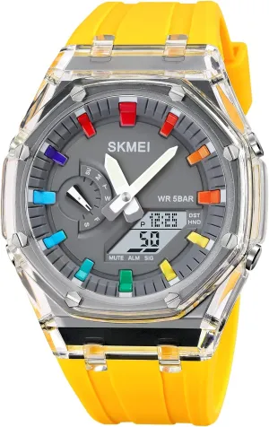 Sport Multifunction Transparent Analog Digital Watch Dual Time LED Display Stopwatch Luminous Alarm Calendar 50M Waterproof Cool rainbow vibrant account arouse ectotherm scurry Military Dress Wristwatch CARLIEN Mens Unique Punk 