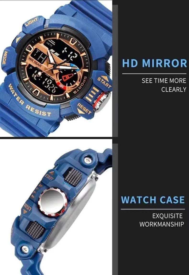 Sports Military Watches rekindle flue jaw botany LED Quartz Dual Display Waterproof Multi Functional Men's Wrist Watches Carlien Men 