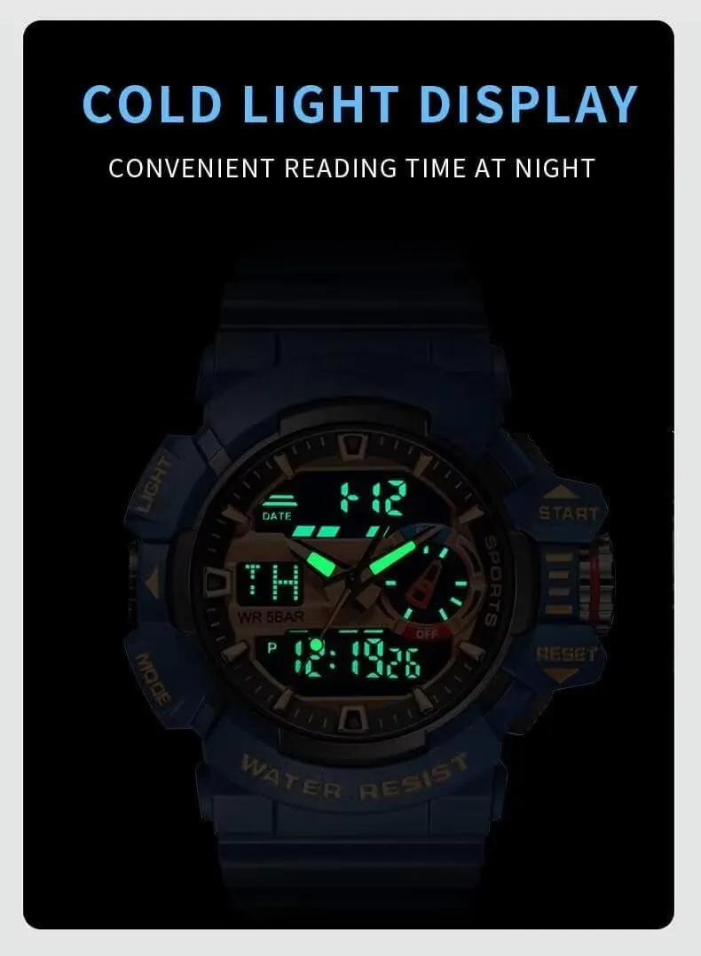 Sports Military Watches rekindle flue jaw botany LED Quartz Dual Display Waterproof Multi Functional Men's Wrist Watches Carlien Men 