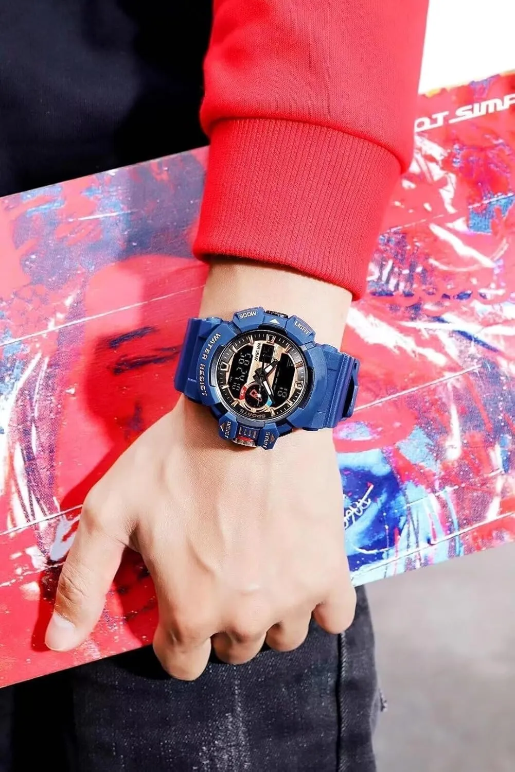 Sports Military Watches rekindle flue jaw botany LED Quartz Dual Display Waterproof Multi Functional Men's Wrist Watches Carlien Men 