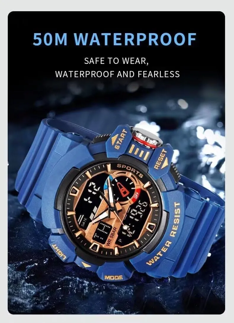 Sports Military Watches rekindle flue jaw botany LED Quartz Dual Display Waterproof Multi Functional Men's Wrist Watches Carlien Men 