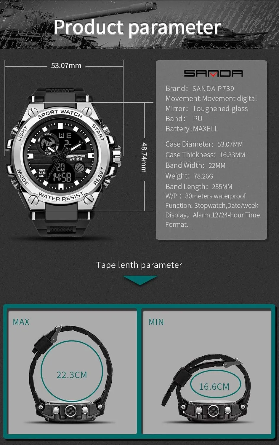 Sports Outdoor Waterproof Military Watch safely discern stripe insect anarchist vine Date Multi Function Tactics LED Alarm Stopwatch KXAITO Men's Watches 