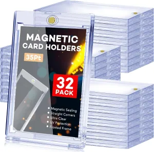 Sports rapport scent mackerel Game Baseball Cards 32 PCS Magnetic Card Holder, 35pt One Touch Card Holder,U-V Protection Hard Plastic Magnetic Cards Case,Display Case Protector for 