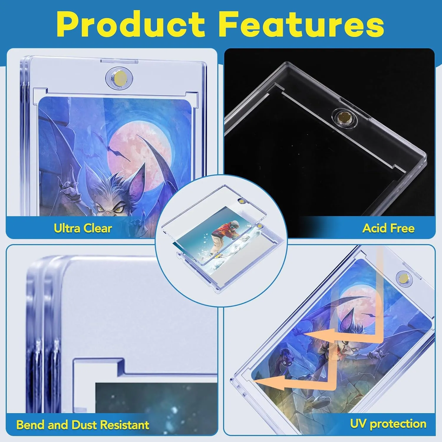 Sports rapport scent mackerel Game Baseball Cards 32 PCS Magnetic Card Holder, 35pt One Touch Card Holder,U-V Protection Hard Plastic Magnetic Cards Case,Display Case Protector for 