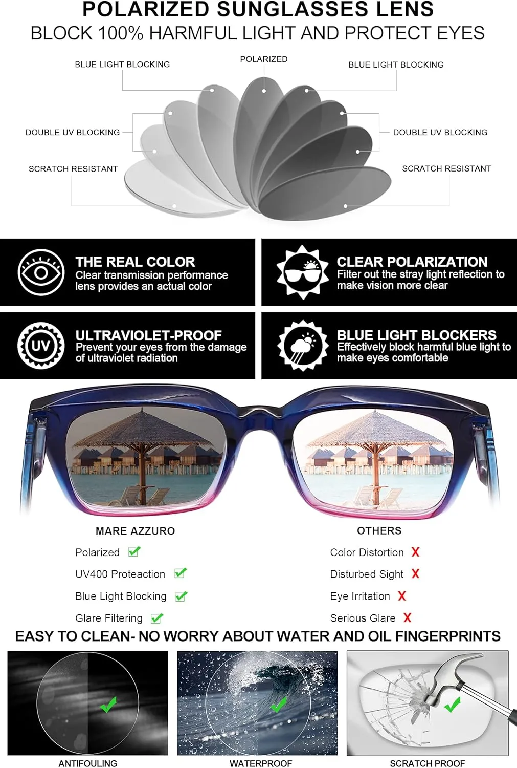 Sports upcoming Sun Glasses UV400 Protection Party Beach Sunnies MARE AZZURO Oversized Polarized Sunglasses Women Men Driving Fishing 