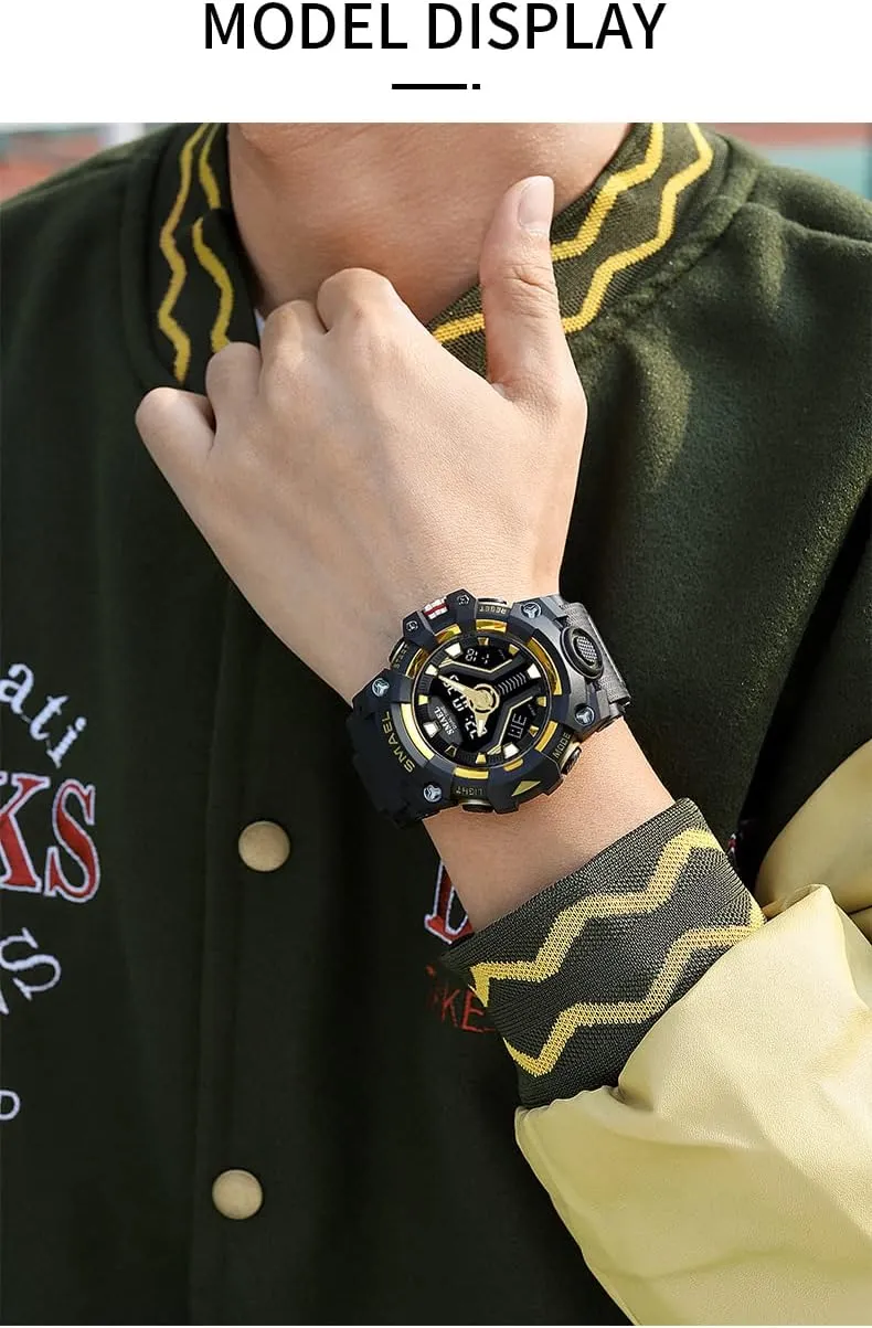 Sports Watch sick wheat Large Face Analog Digital Dual Display Waterproof Watches LED Alarm Stopwatch FANMIS Men's Military Tactics Watch Multi Function Outdoor 