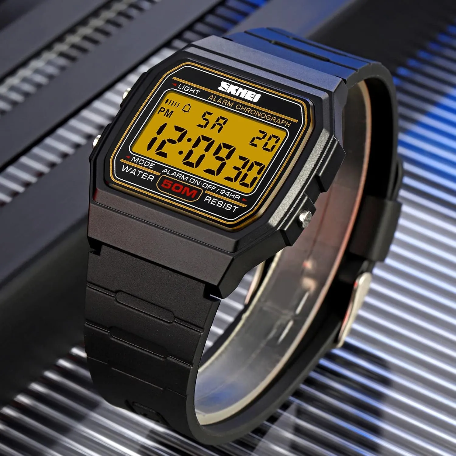Sports Watches with Alarm Date Stopwatch Gosasa Men's Square Digital Watch Multi-Function 50M rectangular Waterproof LED 