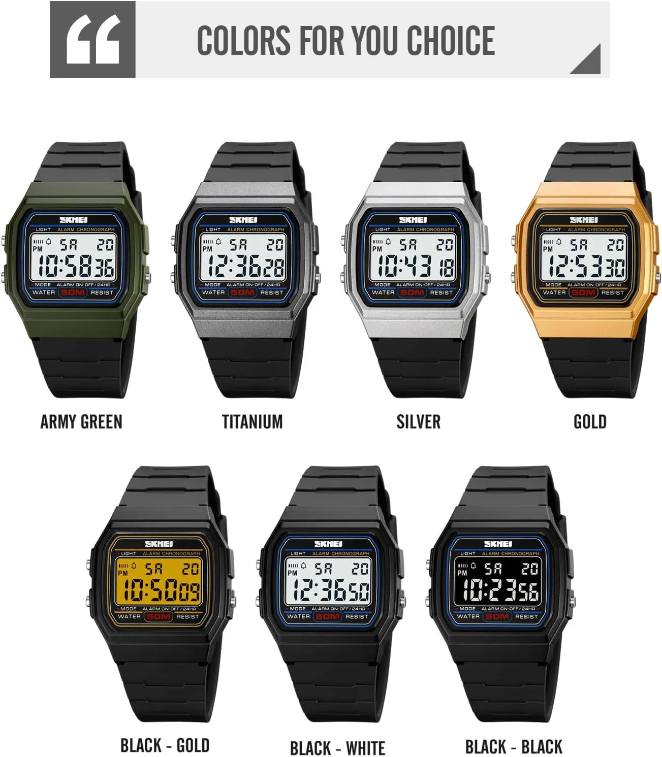 Sports Watches with Alarm Date Stopwatch Gosasa Men's Square Digital Watch Multi-Function 50M rectangular Waterproof LED 