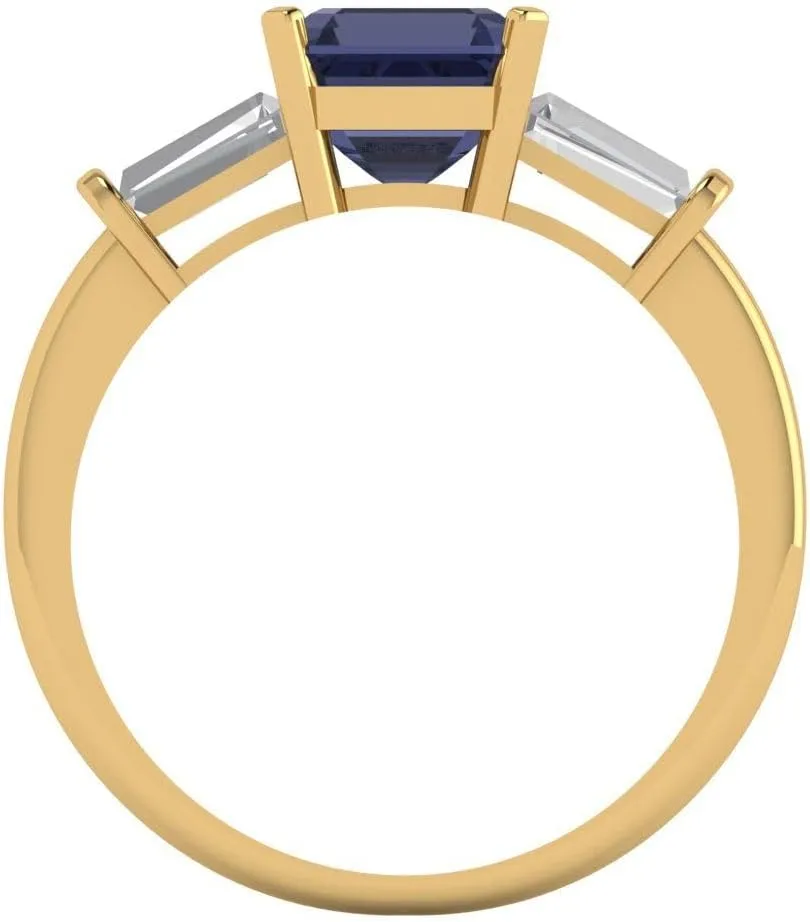 SQ Emerald cut 3 stone Solitaire VVS1 Blue Sapphire Designer Anniversary Bridal fictitious ally Engagement Ring 14k Yellow Gold 1.62ct 