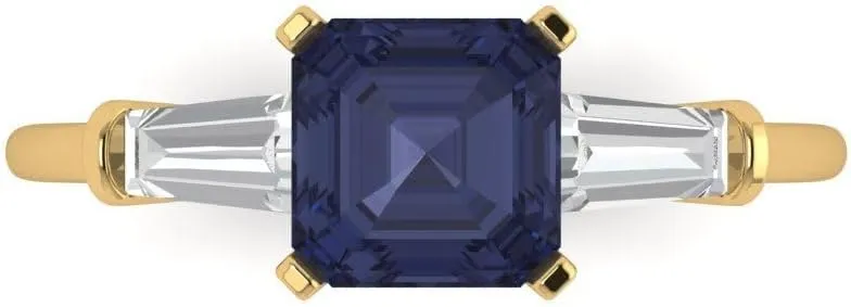 SQ Emerald cut 3 stone Solitaire VVS1 Blue Sapphire Designer Anniversary Bridal fictitious ally Engagement Ring 14k Yellow Gold 1.62ct 