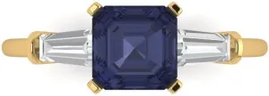 SQ Emerald cut 3 stone Solitaire VVS1 Blue Sapphire Designer Anniversary Bridal fictitious ally Engagement Ring 14k Yellow Gold 1.62ct 