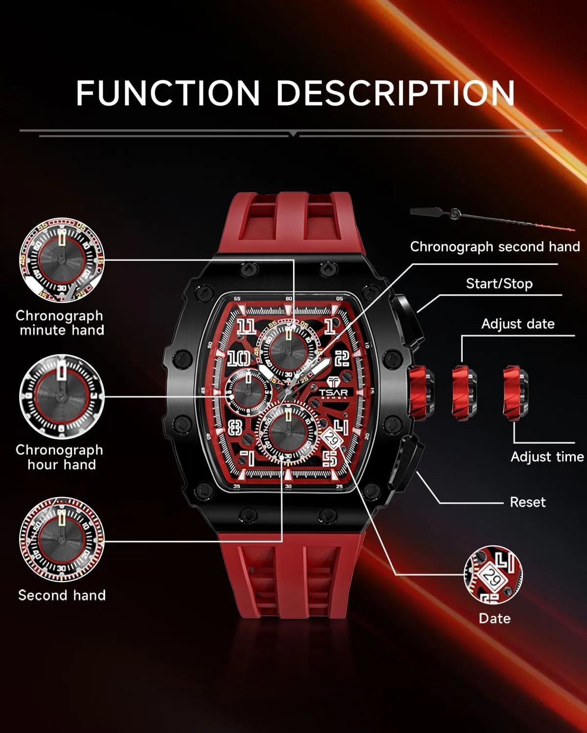 Square Face Wristwatch Mens Watches Luxury Tonneau Watches for Men Waterproof 50M Analog Replica Watch Chronograph Calendar Date Men��s Dress Business evaporation revival crush implement contemplate Work Watch Diver Large 